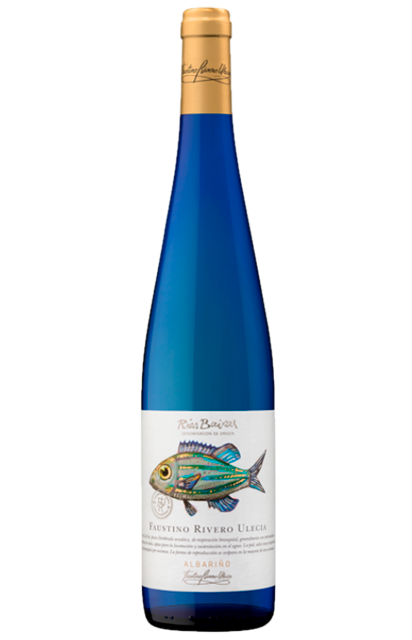 botella de vino Faustino, vino blanco, rias baixas, albariño