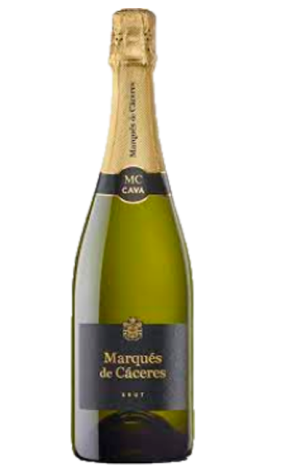 Botella de Vino Espumoso Cava Marqués de Cáceres Brut con una variedad de uvas de 50% Xarel.lo, 30% Macabeo, 20% Parellada