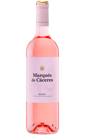 Botella de vino Rosado Marqués de Cáceres: Con una variedad de uvas 96% Tempranillo, 4% Garnacha