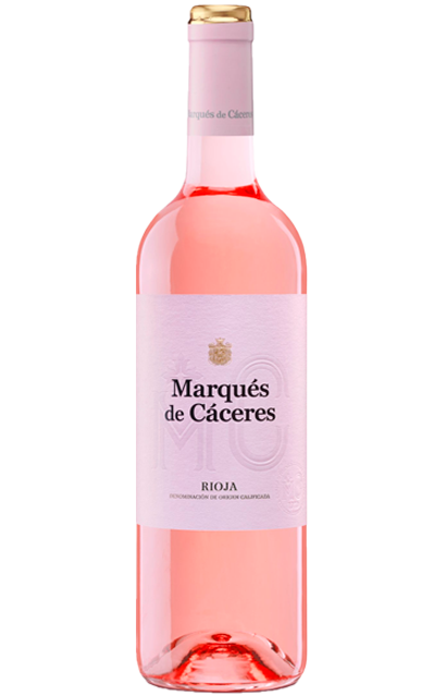 Botella de vino Rosado Marqués de Cáceres: Con una variedad de uvas 96% Tempranillo, 4% Garnacha