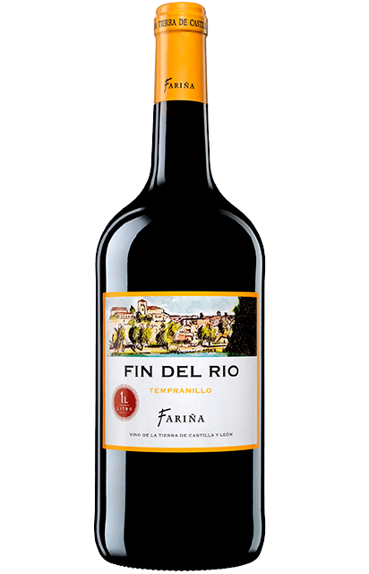 Botella de vino tinto tempranillo fin del rio de bodegas fariña