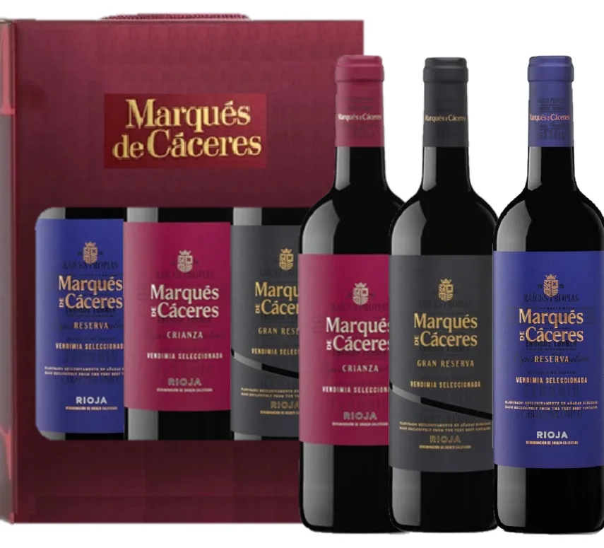 Marqués de Cáceres 1 Crianza, 1 Reserva y 1 Gran Reserva — Estuche 3 botellas